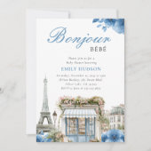 Bonjour Bebe French Blue Baby Shower Invitation Kaart (Voorkant)