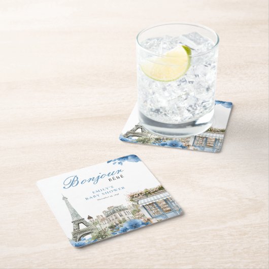 Bonjour Bebe French Blue Baby Shower Kartonnen Onderzetters (Insitu)