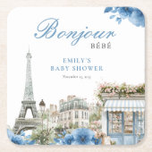 Bonjour Bebe French Blue Baby Shower Kartonnen Onderzetters (Voorkant)
