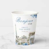 Bonjour Bebe French Blue Baby Shower Papieren Bekers (Achterkant)