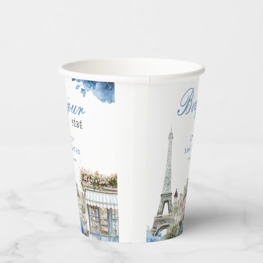 Bonjour Bebe French Blue Baby Shower Papieren Bekers (Rechts)