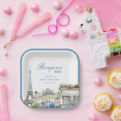 Bonjour Bebe French Blue Baby Shower Papieren Bordje (Feest)