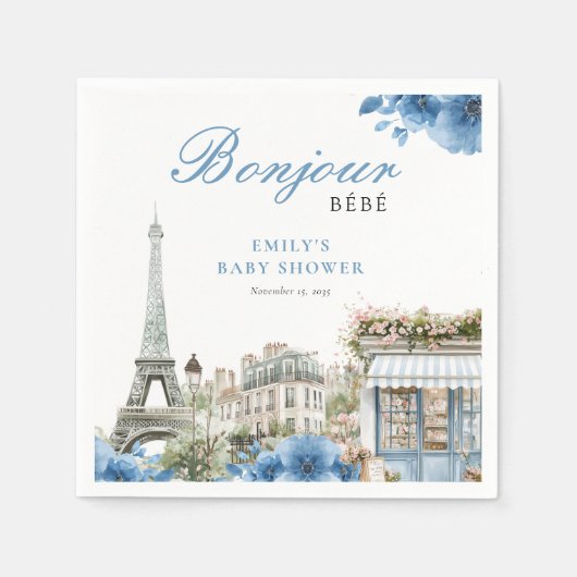 Bonjour Bebe French Blue Baby Shower Servet (Voorkant)