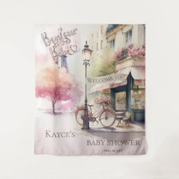 Bonjour Bebe French Cafe Baby shower Achtergrond Wandkleed