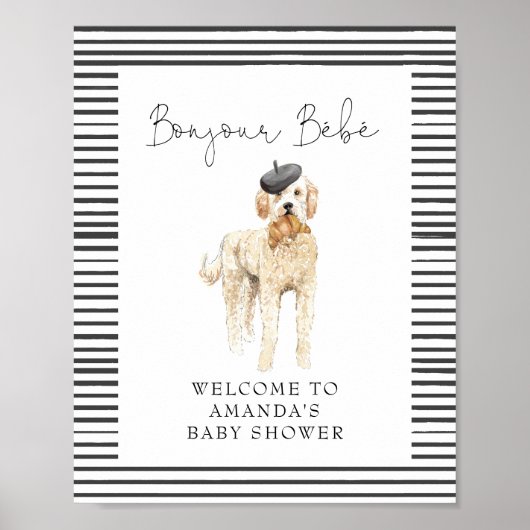 Bonjour Bebe French Doodle Welcome Baby shower Poster (Voorkant)
