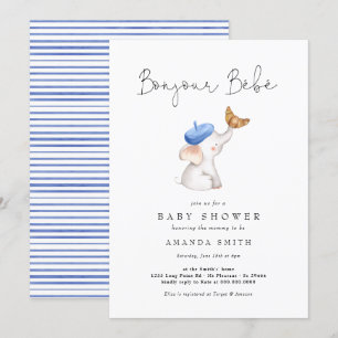 Bonjour Bebe French Elephant Baby Boy Shower Blue Kaart