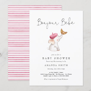 Bonjour Bebe French Elephant Baby Girl Shower Pink Kaart