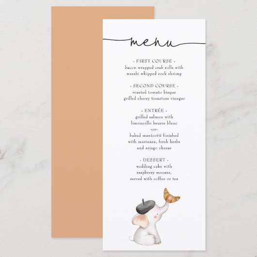 Bonjour Bebe French Elephant Baby shower Menu (Voorkant / Achterkant)