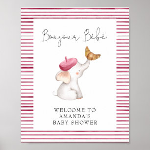Bonjour Bebe French Elephant Welcome Baby shower Poster