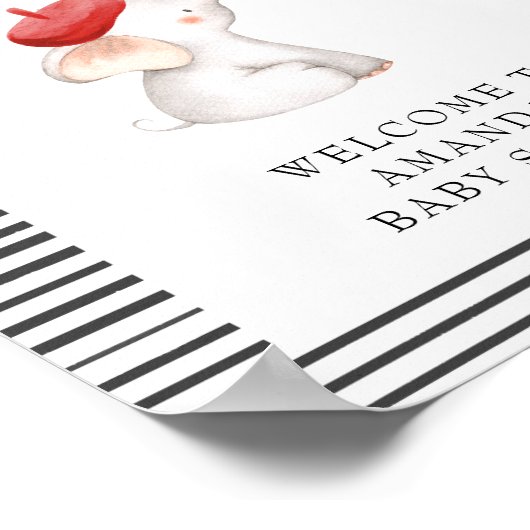 Bonjour Bebe French Elephant Welcome Baby shower Poster (Hoek)
