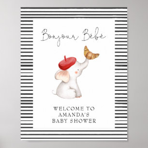 Bonjour Bebe French Elephant Welcome Baby shower Poster