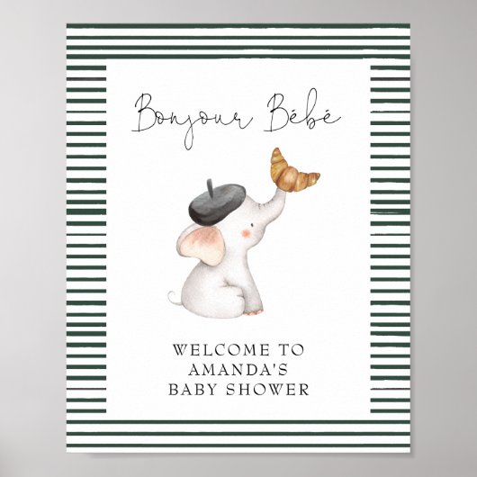 Bonjour Bebe French Elephant Welcome Baby shower Poster (Voorkant)