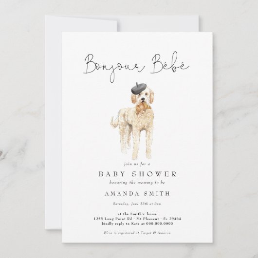 Bonjour Bebe French Golden Doodle Baby shower Kaart (Voorkant)