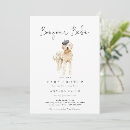 Bonjour Bebe French Golden Doodle Baby shower Kaart (Staand voorkant)