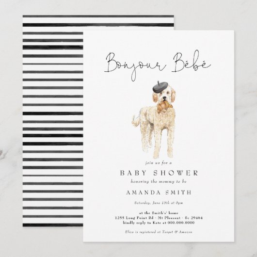Bonjour Bebe French Golden Doodle Baby shower Kaart (Voorkant / Achterkant)