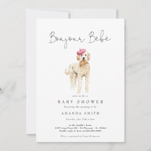 Bonjour Bebe French Golden Doodle Baby shower Kaart (Voorkant)