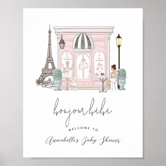 Bonjour Bébé French Paris Cafe Baby Shower Welcome Poster (Voorkant)
