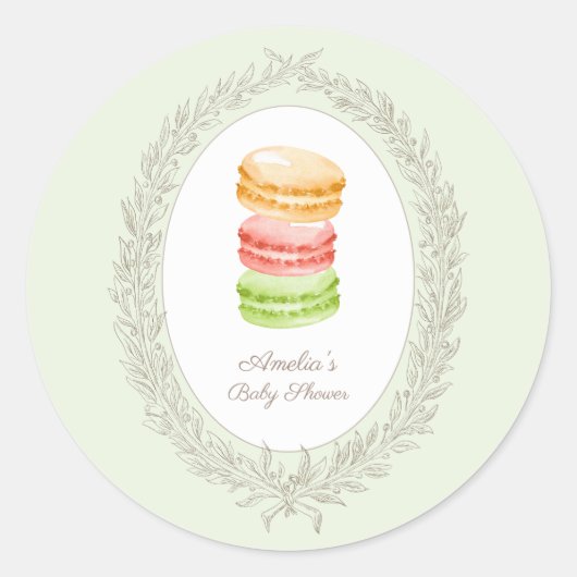 Bonjour Bebe French Patisserie Macarons Green Ronde Sticker (Voorkant)