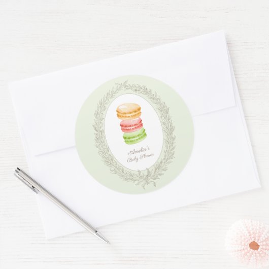 Bonjour Bebe French Patisserie Macarons Green Ronde Sticker (Envelop)