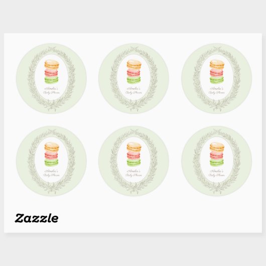 Bonjour Bebe French Patisserie Macarons Green Ronde Sticker (Vel)