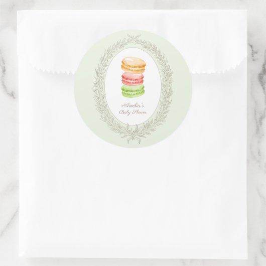 Bonjour Bebe French Patisserie Macarons Green Ronde Sticker (Tas)
