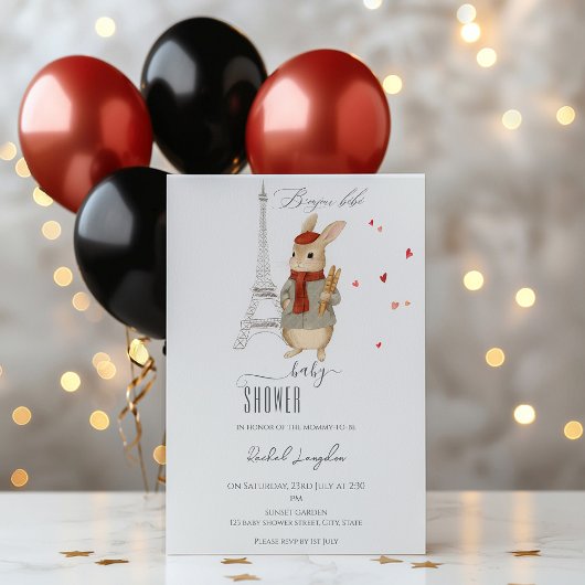 Bonjour Bebe French Rabbit Baby shower Kaart