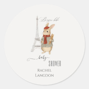 Bonjour Bebe French Rabbit Baby shower Ronde Sticker