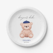 Bonjour Bebe French Waterverf Beer Baby shower Papieren Bordje (Voorkant)