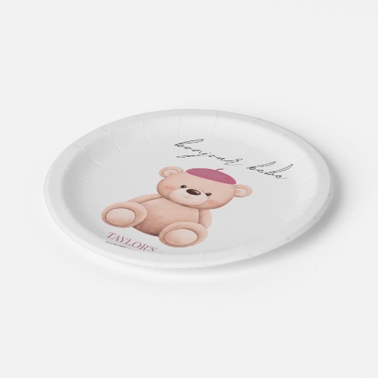 Bonjour Bebe French Waterverf Beer Baby shower Papieren Bordje (Gekanteld)