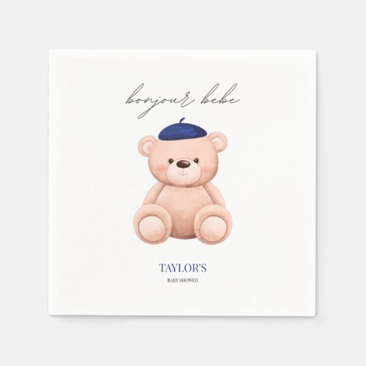 Bonjour Bebe French Waterverf Beer Baby shower Servet (Voorkant)