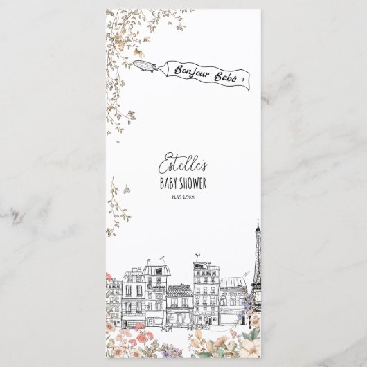 Bonjour Bebe Genderneutraal Baby shower Menu (Achterkant)