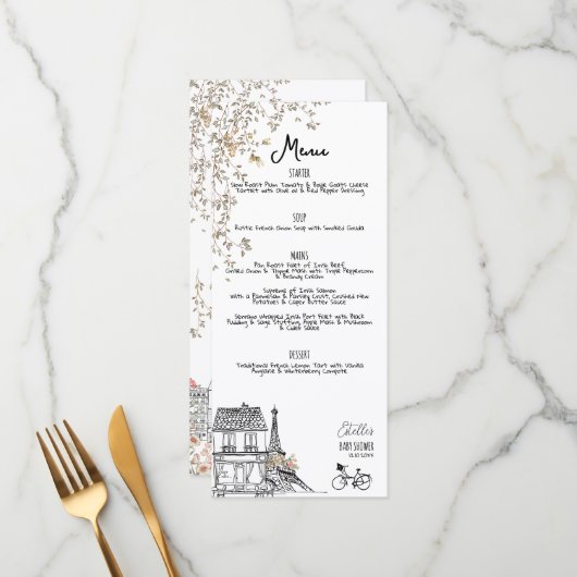 Bonjour Bebe Genderneutraal Baby shower Menu (Voorkant / Achterkant in situ)