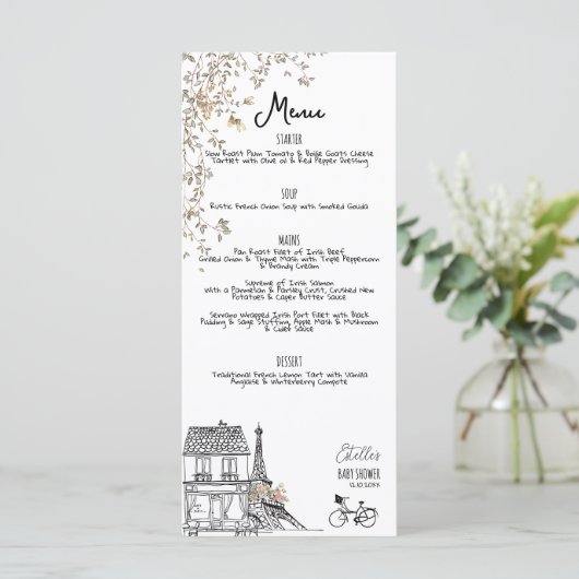 Bonjour Bebe Genderneutraal Baby shower Menu (Staand voorkant)