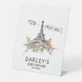 Bonjour Bebe Genderneutraal Baby shower Reclamebord Met Voetstuk (Voorkant)