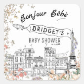 Bonjour Bebe Genderneutraal Baby shower Vierkante Sticker (Voorkant)