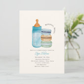 Bonjour Bébé Macarons & Milk Blue Baby Shower Kaart (Staand voorkant)