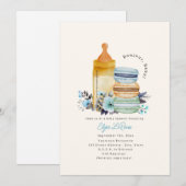 Bonjour Bébé Macarons Milk Floral Blue Baby Shower Kaart (Voorkant / Achterkant)