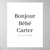 Bonjour Bébé | Moderne, minimale Neursery New Baby Poster (Voorkant)