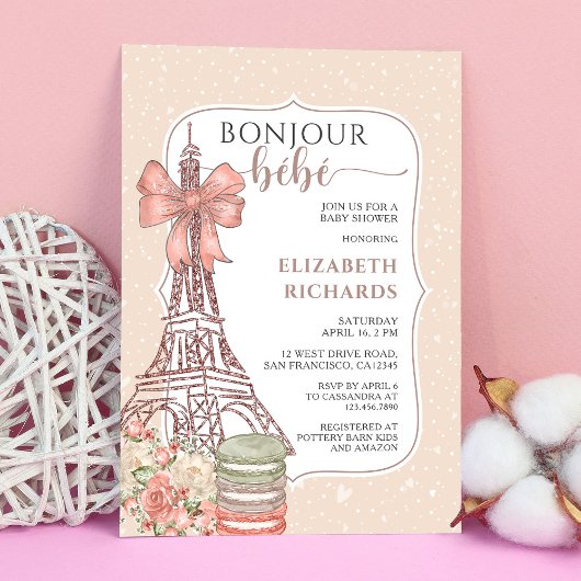 Bonjour Bebe Parijs Romantisch Frans Baby shower Kaart