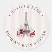 Bonjour Bébé Parijs Thema Baby Shower Ronde Sticker (Voorkant)