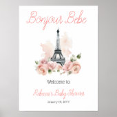 Bonjour Bebe Parijse Bloemen Baby shower Welkom Poster (Voorkant)