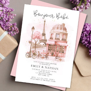 Bonjour Bébé Parijse Café Roze Baby shower Kaart