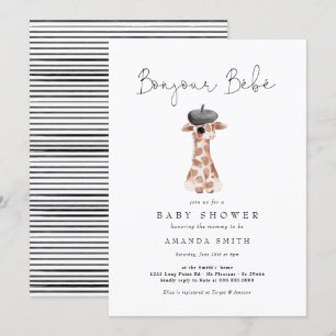 Bonjour Bebe Paris Baby shower Franse Giraffe Kaart