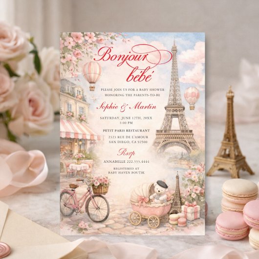 Bonjour Bébé Paris Baby Shower Invitation Kaart