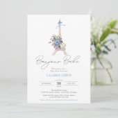 Bonjour Bebe Paris Baby shower met blauw Eiffel Kaart (Staand voorkant)