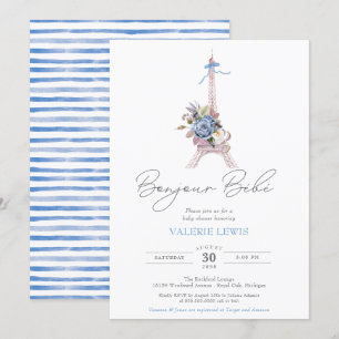 Bonjour Bebe Paris Baby shower met blauw Eiffel Kaart
