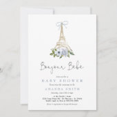 Bonjour Bebe Paris Baby shower met blauw Eiffel Kaart (Voorkant)