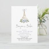 Bonjour Bebe Paris Baby shower met blauw Eiffel Kaart (Staand voorkant)