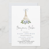 Bonjour Bebe Paris Baby shower met blauw Eiffel Kaart (Voorkant / Achterkant)