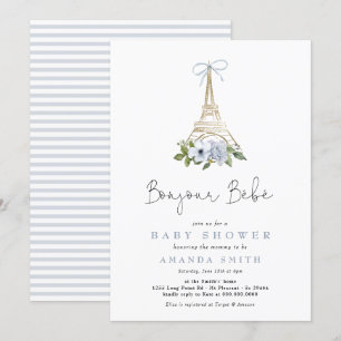 Bonjour Bebe Paris Baby shower met blauw Eiffel Kaart